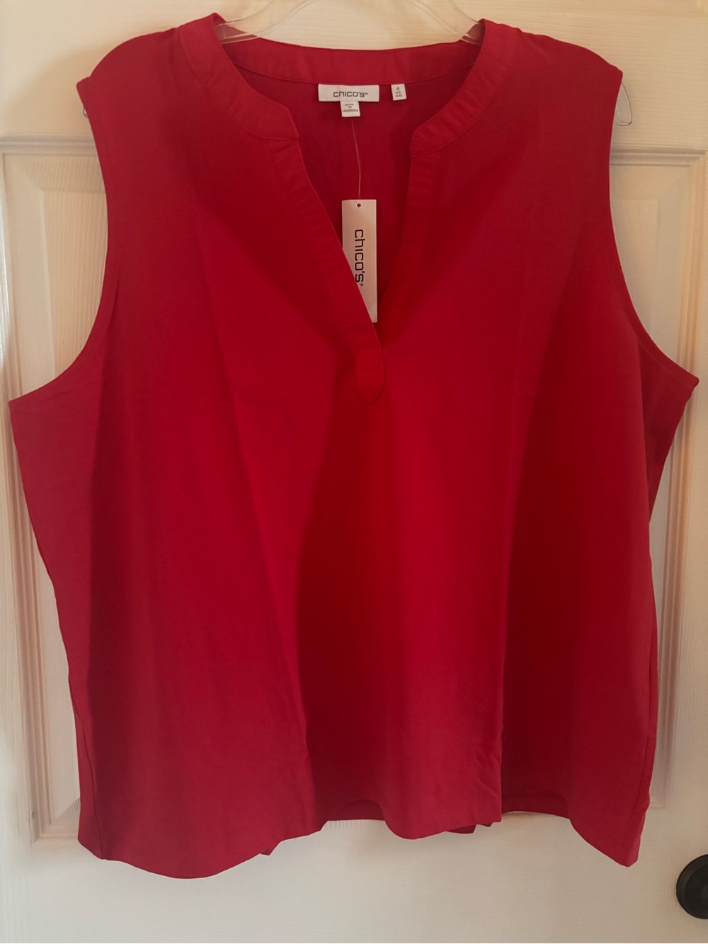 Chico's Cherry Lush Cotton Notch Sleeveless V-Neck Tank, Size 4 (20/22-XXL)